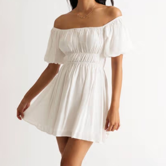 Boho Off Shoulder White Mini Dress - Picture 2 of 3